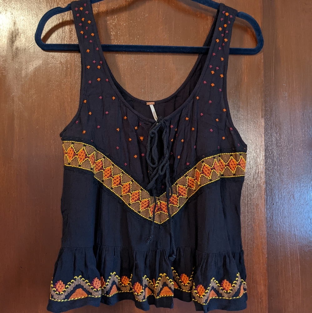 Free People Black Embroidered Tank - Size XS